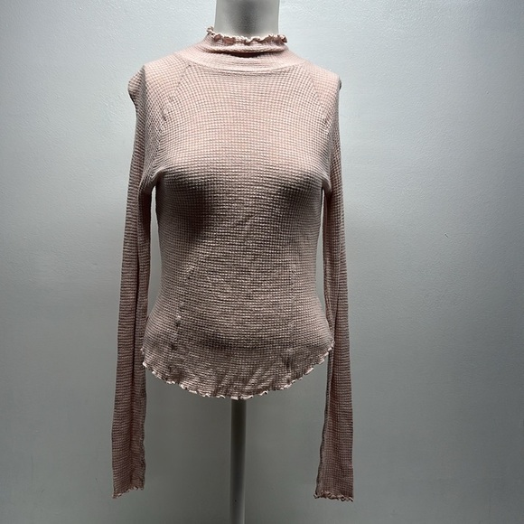 Free People Make It Easy Thermal Top Shirt Long Sleeve Light Pink Size S Small - Picture 7 of 12